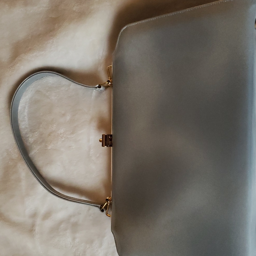 VINTAGE Grey/White Marled Handbag w/Gold Trim